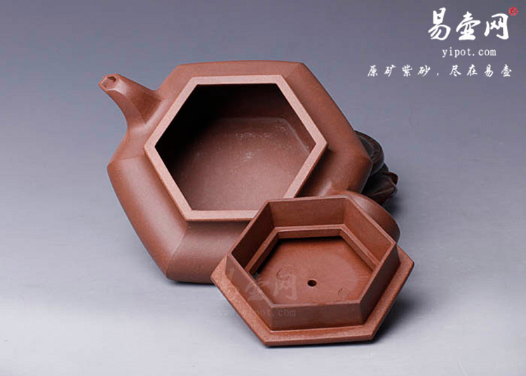 【六方虚扁】宜兴紫砂壶名家 卢宁刚紫砂壶作品 原矿底槽清