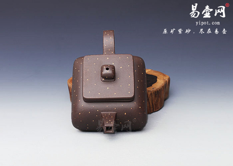 【金砂四方壶】宜兴紫砂壶名家 卢宁刚紫砂壶作品 原矿紫泥