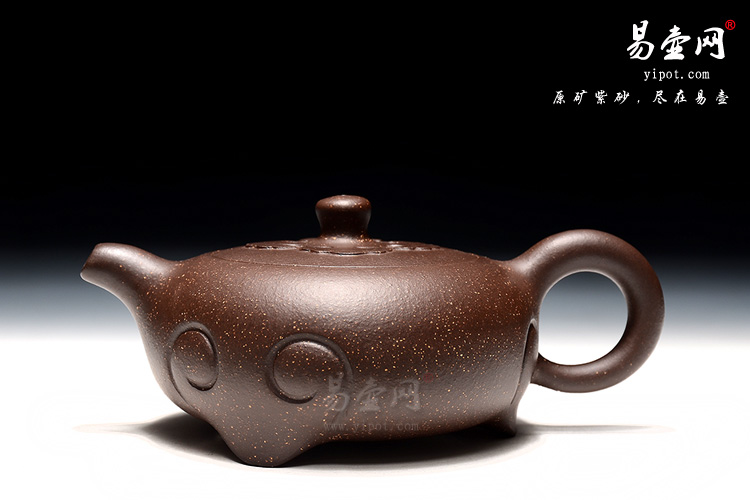 宜兴徐俊英三脚如意紫砂壶图片，紫泥段砂壶