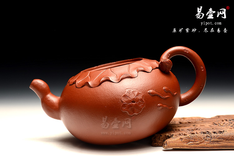 宜兴杨尚坤紫砂壶艺术，荷塘月色紫砂壶图片，大红袍朱泥紫砂壶
